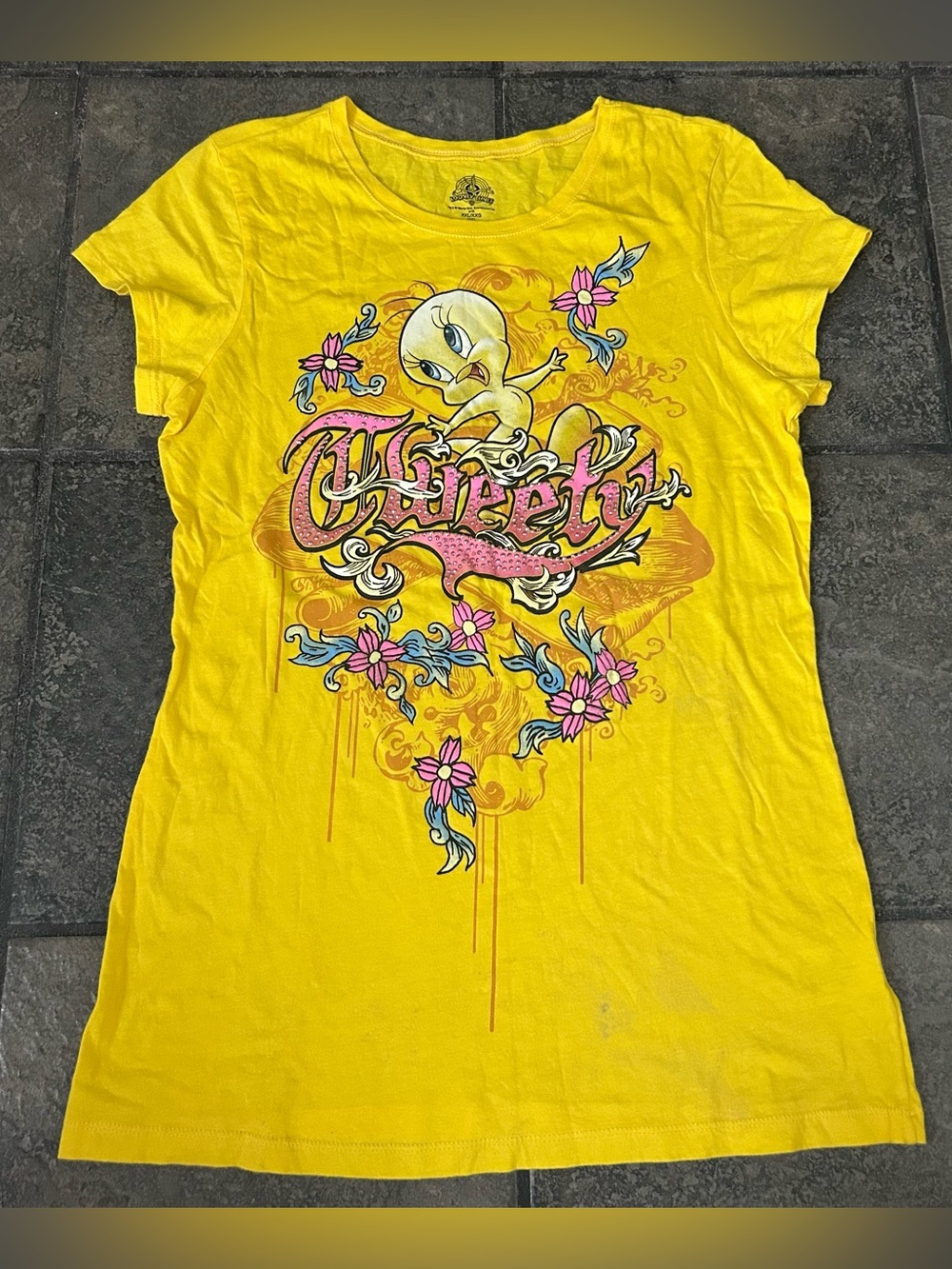 Vintage Y2K Tweety Bird Looney Tunes Youth Girls Shirt Size 2XL Embellished